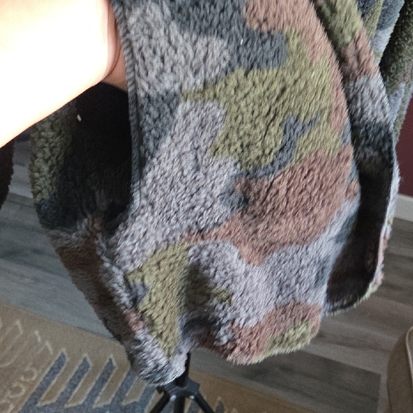 Oversized Camo Teddy Sherpa Hooded Coat Cozy Fleece Open Front Jacket - Picture 5 of 8